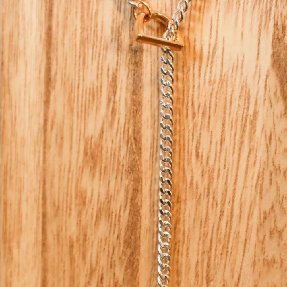 Stirrup Lariat Gold and Silver Chain Necklace
